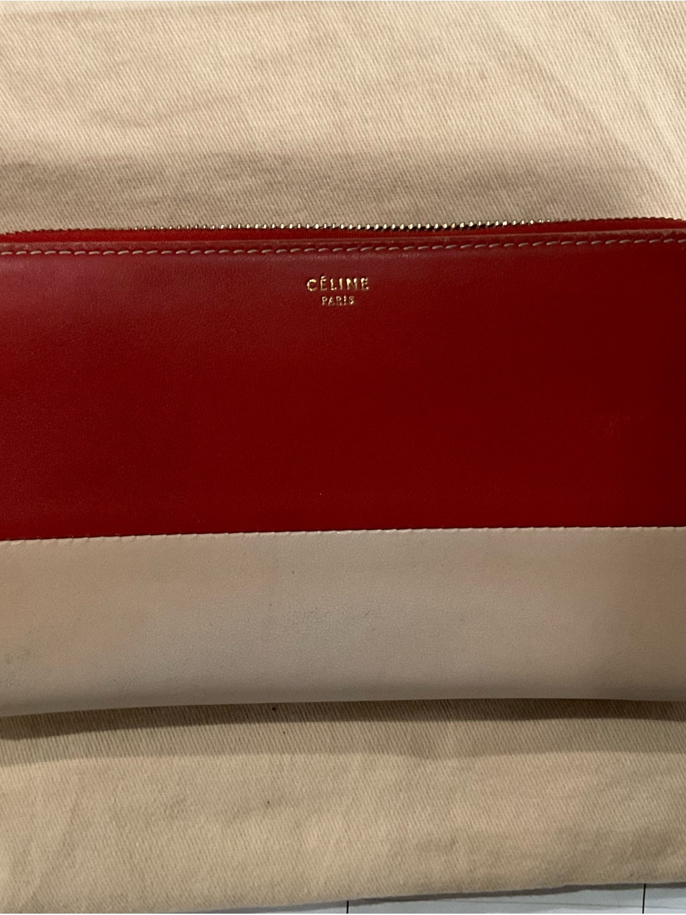 Celine Red and Cream Two-Tone Leather Clutch